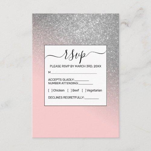 Diagonal Girly Silver Blush Pink Ombre Gradient Enclosure Card