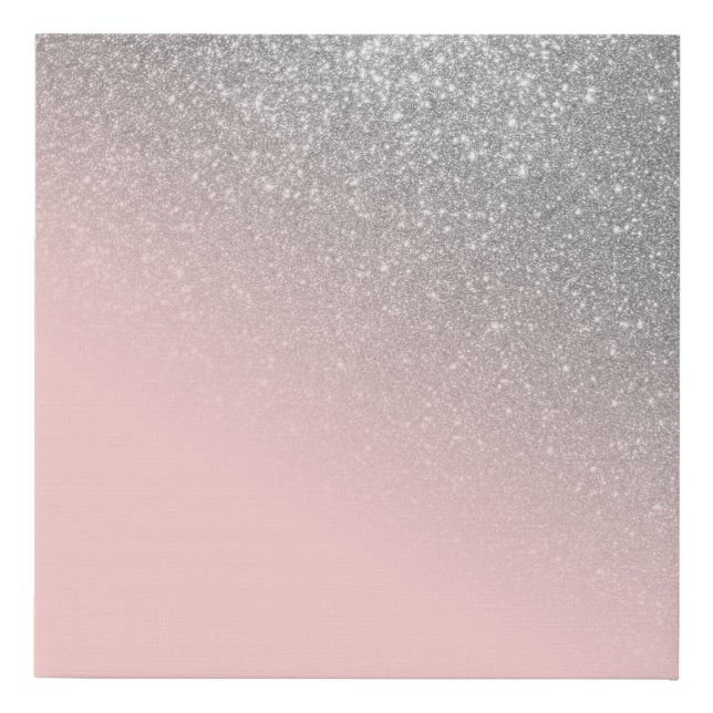 Diagonal Girly Silver Blush Pink Ombre Gradient Faux Canvas Print (Front)