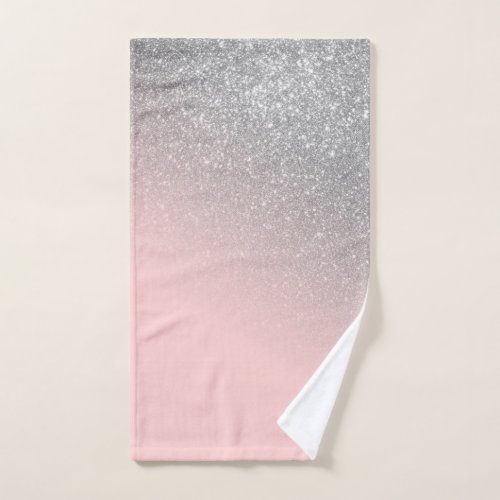 Diagonal Girly Silver Blush Pink Ombre Gradient Hand Towel