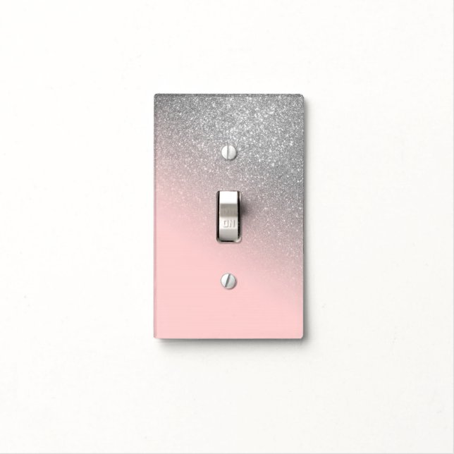Diagonal Girly Silver Blush Pink Ombre Gradient Light Switch Cover (In Situ)