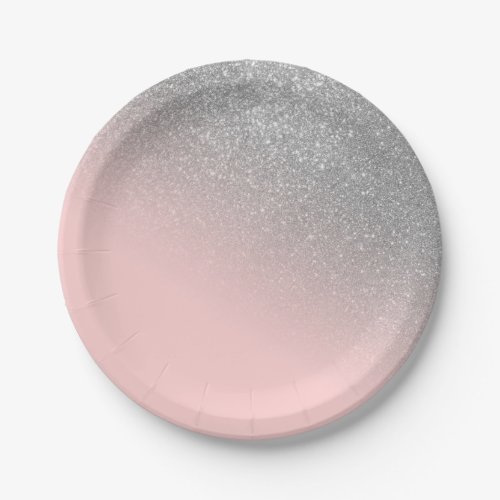 Diagonal Girly Silver Blush Pink Ombre Gradient Paper Plates