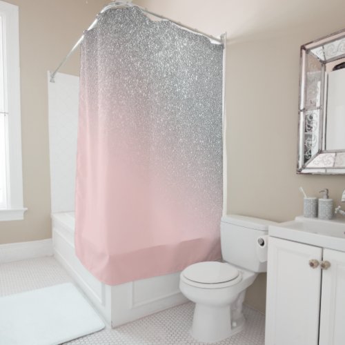 Diagonal Girly Silver Blush Pink Ombre Gradient Shower Curtain