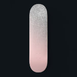Diagonal Girly Silver Blush Pink Ombre Gradient Skateboard<br><div class="desc">This elegant and chic design is perfect for the stylish and trendy fashionista. It depicts a faux printed sparkly silver glitter confetti poured on top of a girly blush pink and bubblegum pink color gradient ombre. It's a modern, glamorous, pretty, and trendy luxe design. ***IMPORTANT DESIGN NOTE: For any custom...</div>