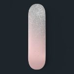 Diagonal Girly Silver Blush Pink Ombre Gradient Skateboard<br><div class="desc">This elegant and chic design is perfect for the stylish and trendy fashionista. It depicts a faux printed sparkly silver glitter confetti poured on top of a girly blush pink and bubblegum pink color gradient ombre. It's a modern, glamorous, pretty, and trendy luxe design. ***IMPORTANT DESIGN NOTE: For any custom...</div>