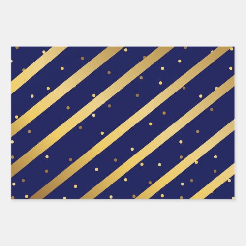 Diagonal Gold Stripes Polka Dots Red Blue Green Wrapping Paper Sheets