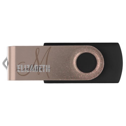 Diagonal Gold Taupe Glitter Gradient Monogram Flash Drive