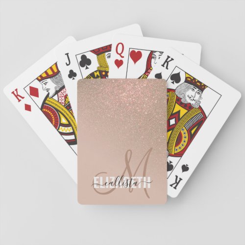 Diagonal Gold Taupe Glitter Gradient Monogram Poker Cards