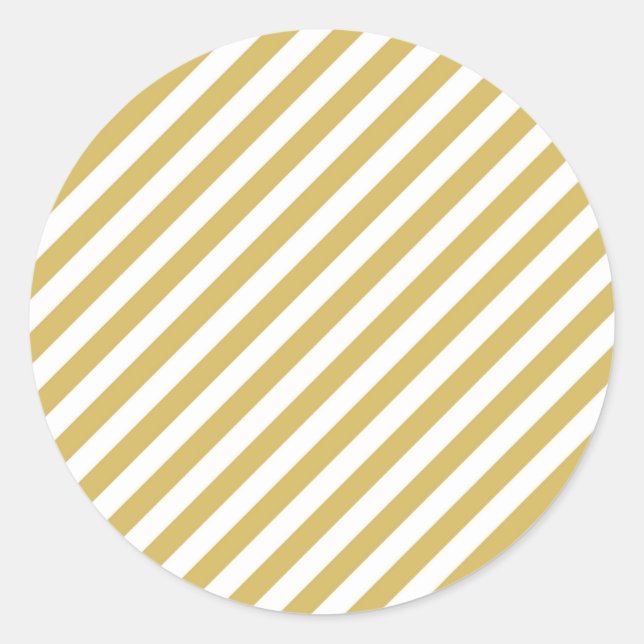 Diagonal golden yellow and white stripes pattern classic round sticker (Front)