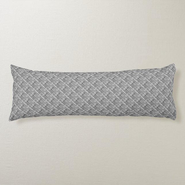 Diagonal Graphical Silver Woven Burlap Body Pillow (Front)