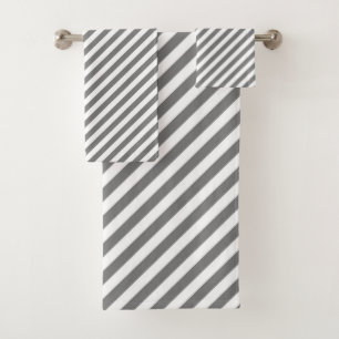 Diagonal gray and white stripes pattern bath towel set