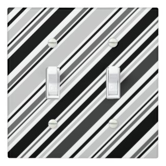 Diagonal Gray, Black, White Stripes Light Switch Cover