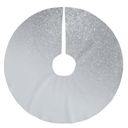 Diagonal Gray Silver Glitter Gradient Ombre Brushed Polyester Tree Skirt