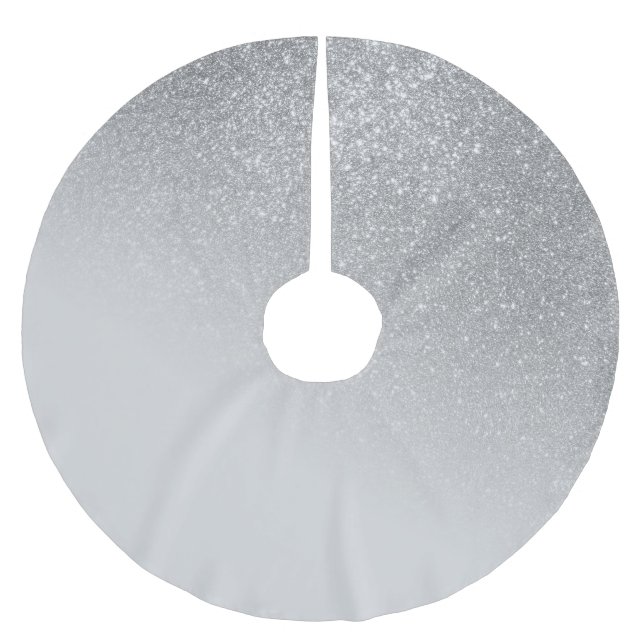 Diagonal Gray Silver Glitter Gradient Ombre Brushed Polyester Tree Skirt (Front)