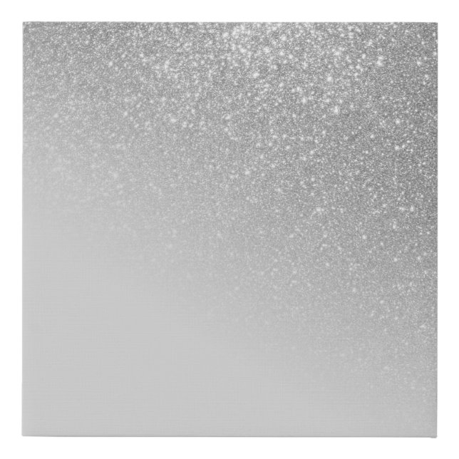 Diagonal Gray Silver Glitter Gradient Ombre Faux Canvas Print (Front)
