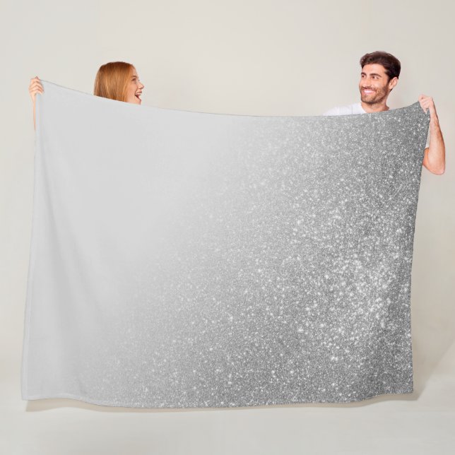 Diagonal Gray Silver Glitter Gradient Ombre Fleece Blanket (In Situ)