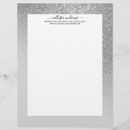 Diagonal Gray Silver Glitter Gradient Ombre Letterhead