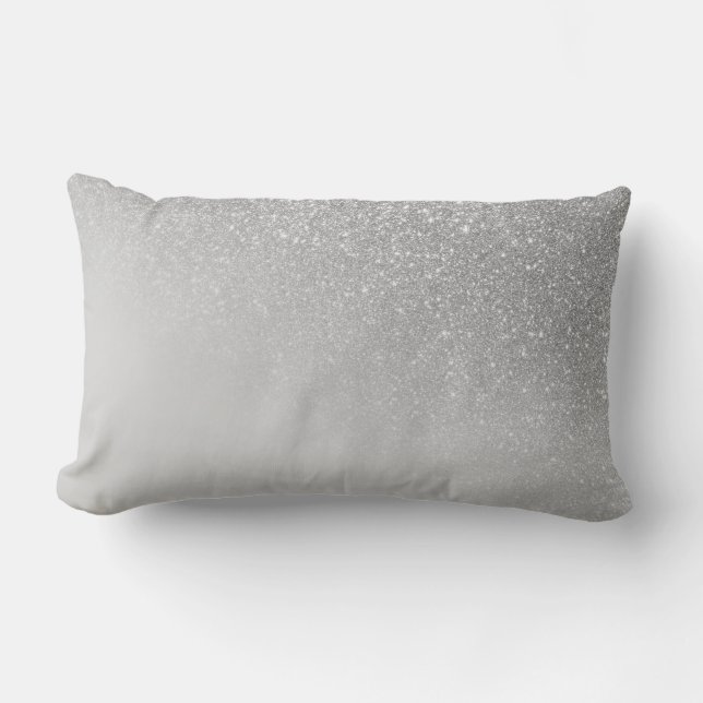 Diagonal Gray Silver Glitter Gradient Ombre Lumbar Pillow (Front)