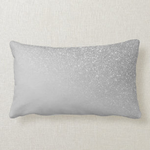 Diagonal Gray Silver Glitter Gradient Ombre Lumbar Pillow