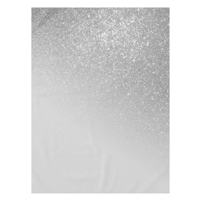 Diagonal Gray Silver Glitter Gradient Ombre Tablecloth (Front)