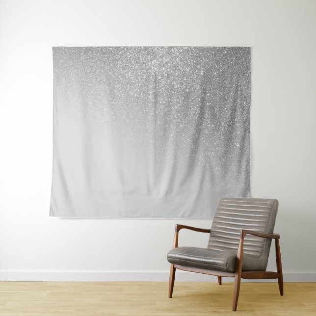 Diagonal Gray Silver Glitter Gradient Ombre Tapestry (In Situ (Horizontal))