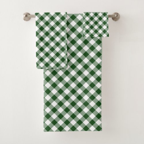 Diagonal Green and White Buffalo Plaid Towel Set