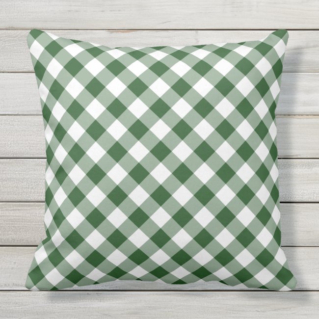 Diagonal Green and White Gingham Checked Plaid Pillow