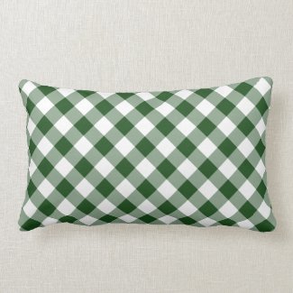 Diagonal Green and White Gingham Checked Plaid Outdoor Pillow