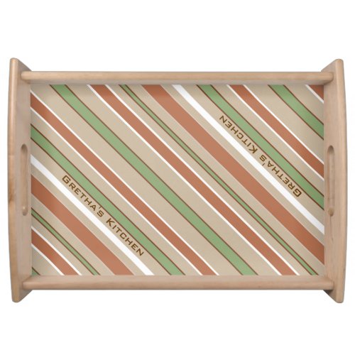 Diagonal Green Stripes with Custom Text Serving Tray