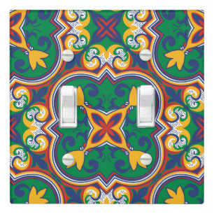 💖💚💛Diagonal Green, yellow Azulejos, from Lisbo Light Switch Cover