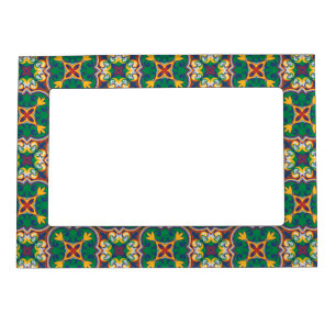 Diagonal Green, yellow Azulejos, from Lisbon Magnetic Frame
