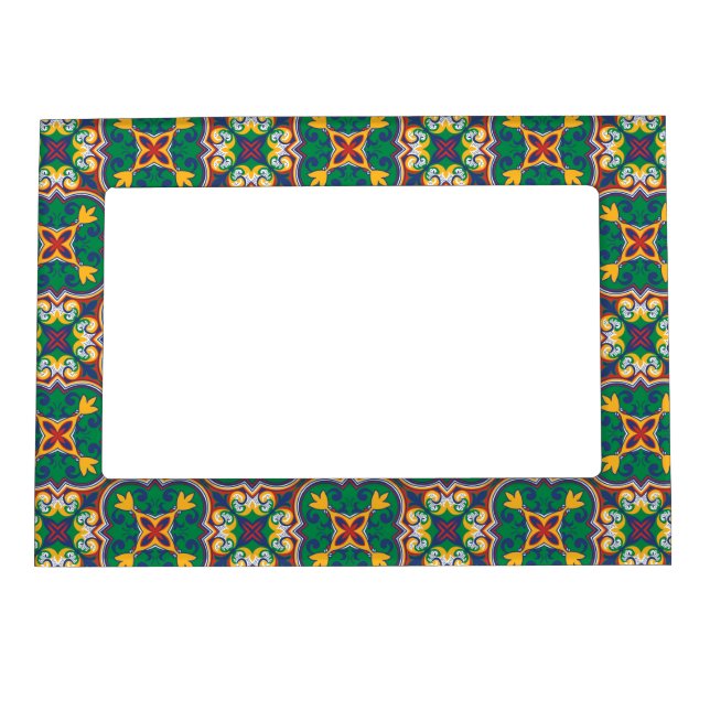 Diagonal Green, yellow Azulejos,  from Lisbon Magnetic Frame (Front)