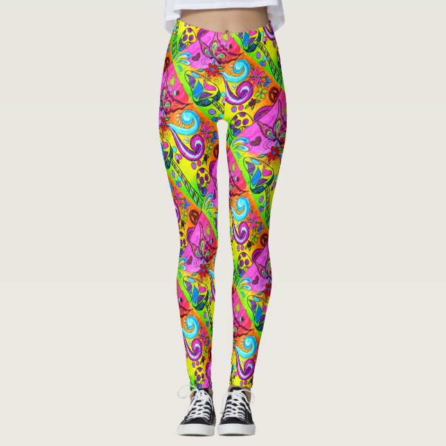 diagonal groovy psychedelic mushrooms leggings (Front)