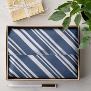 Diagonal Indigo and White Stripes Tissue Paper