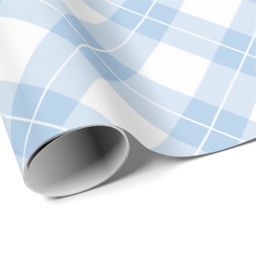 Diagonal Light Blue and White Plaid Pattern Wrapping Paper