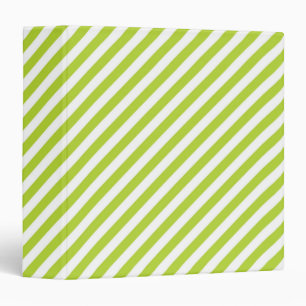 Diagonal lime green and white stripes pattern 3 ring binder