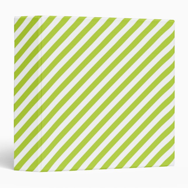 Diagonal lime green and white stripes pattern 3 ring binder (Front/Spine)