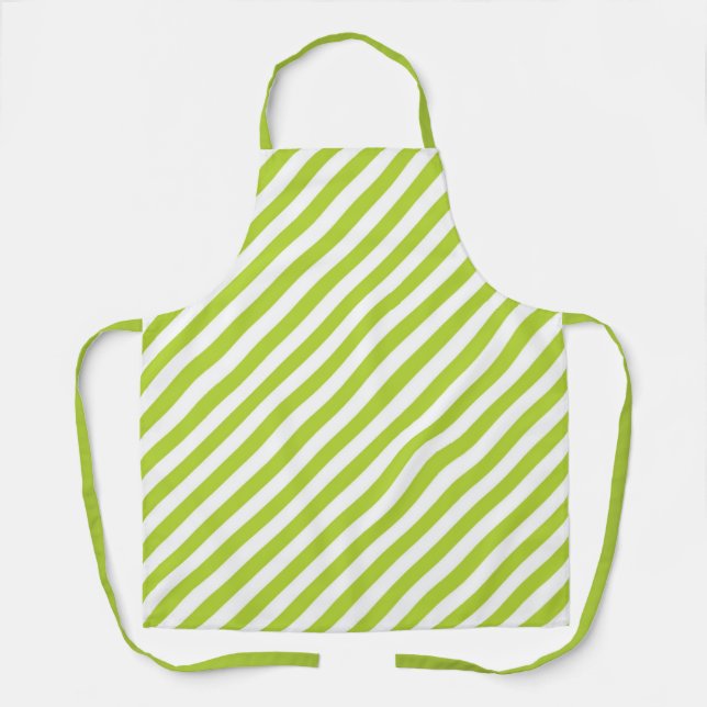 Diagonal lime green and white stripes pattern apron (Front)