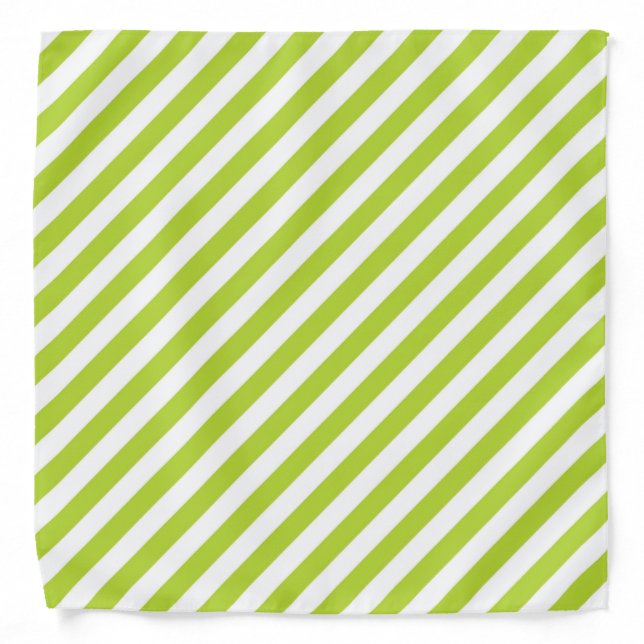 Diagonal lime green and white stripes pattern bandana (Front)