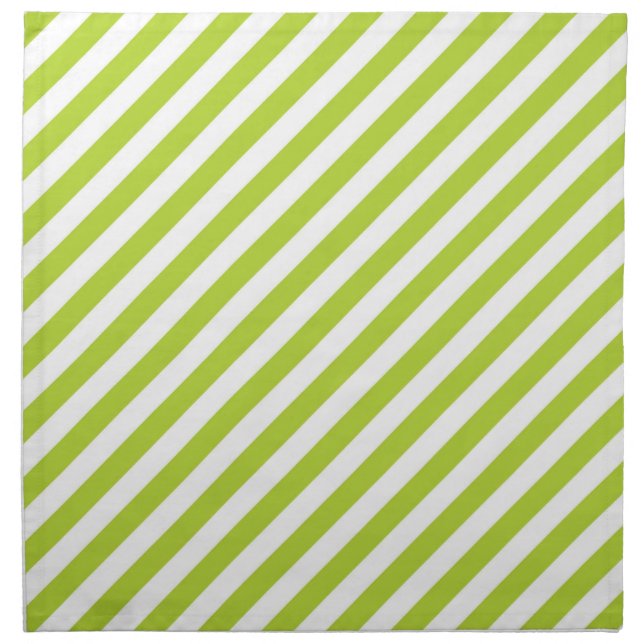 Diagonal lime green and white stripes pattern cloth napkin (Front)