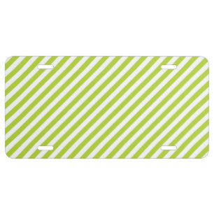Diagonal lime green and white stripes pattern license plate