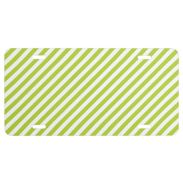 Diagonal lime green and white stripes pattern license plate (Front)
