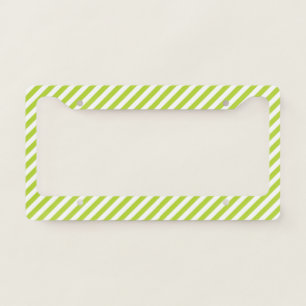 Diagonal lime green and white stripes pattern license plate frame