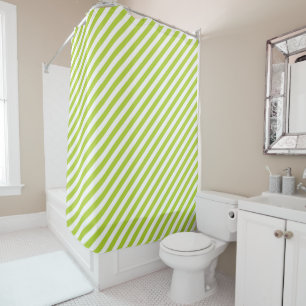 Diagonal lime green and white stripes pattern shower curtain
