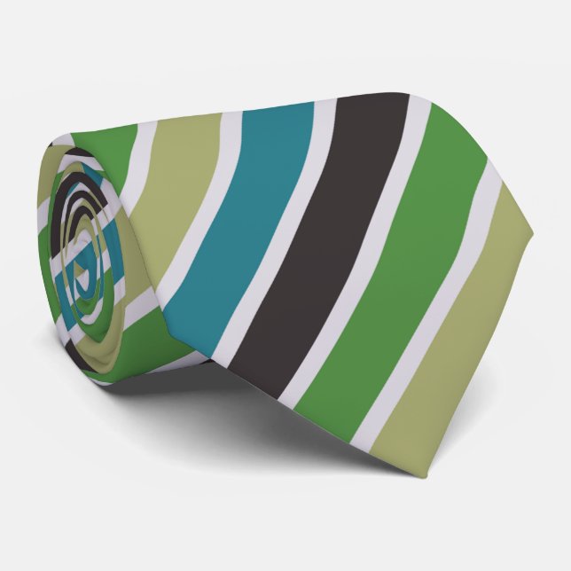 diagonal lime green blue stripes pattern neck tie (Rolled)