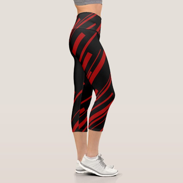Diagonal Lines in Red and Black Capri Leggings (Right)