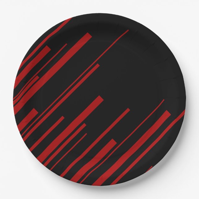 Diagonal Lines in Red and Black Paper Plates (Front)