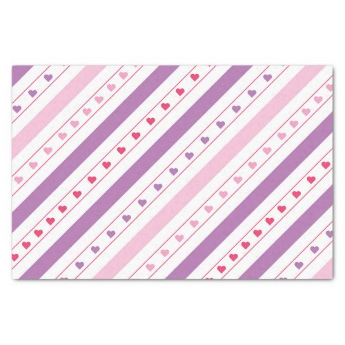 Diagonal Lines Pattern with Hearts Tissue Paper