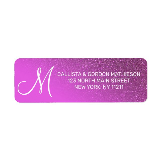 Diagonal Magenta Purple Glitter Gradient Ombre Label (Front)