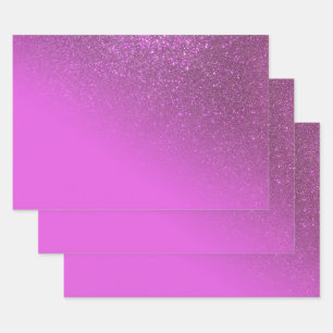 Diagonal Magenta Purple Glitter Gradient Ombre Wrapping Paper Sheets