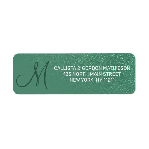 Diagonal Mermaid Green Glitter Gradient Monogram Label